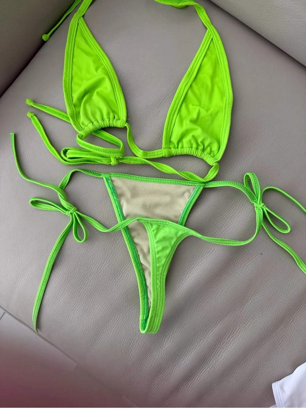 Neon Green String Triangle Bikini Set it’s small but no size